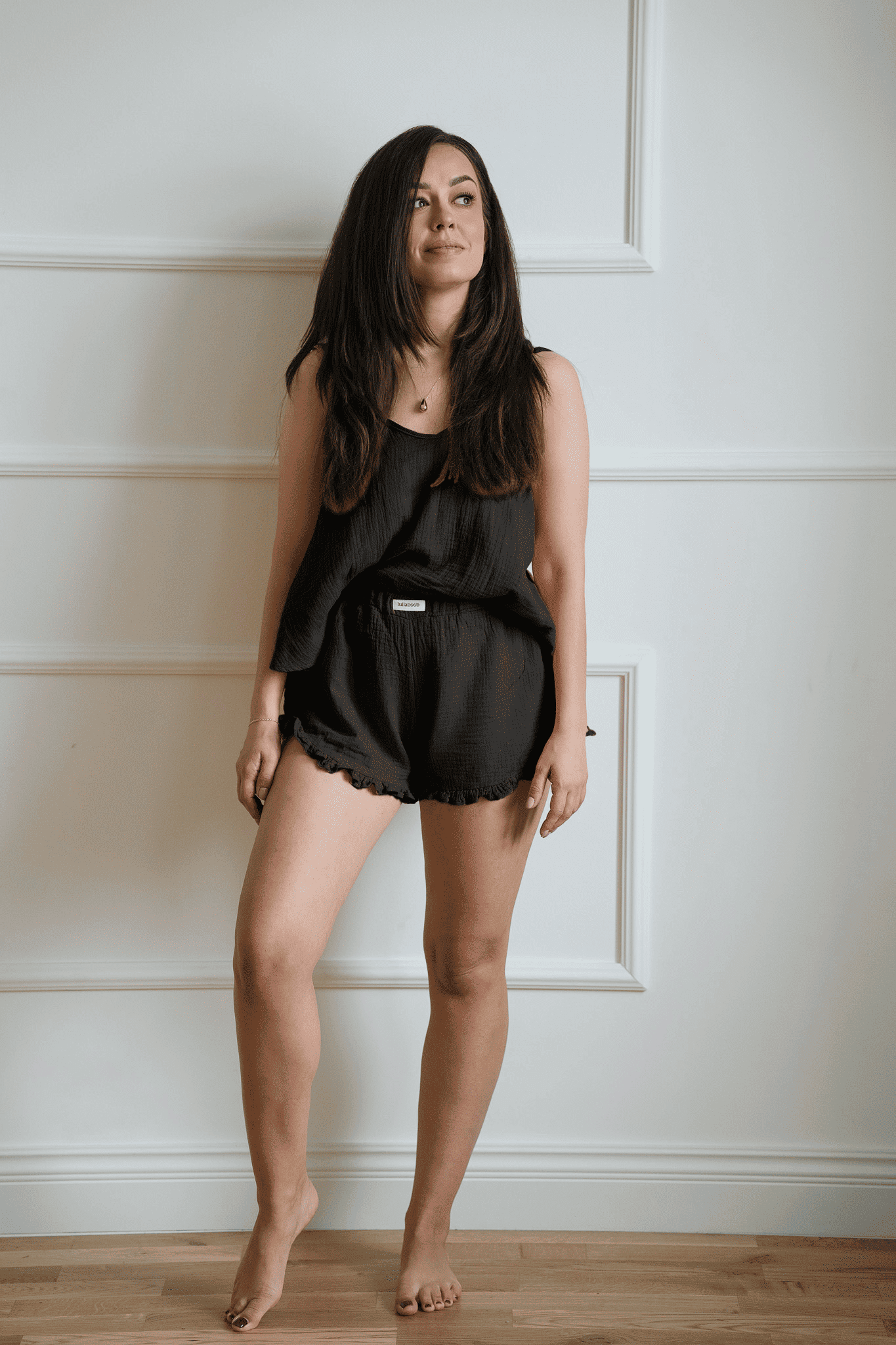 Short post-partum en mousseline Victoria avec volants - Noir