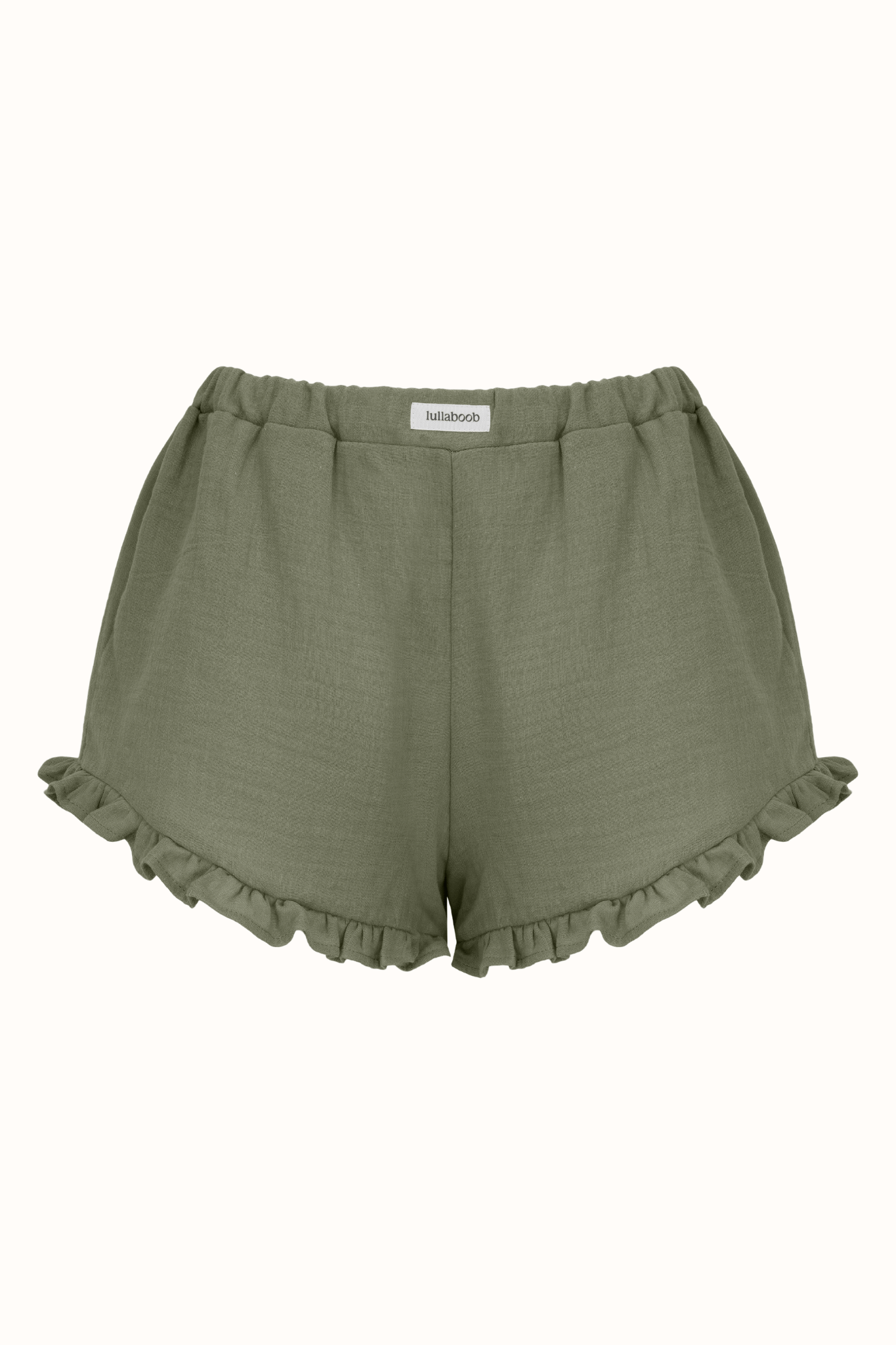 Victoria Muslin Postpartum Shorts With Frills - Olive