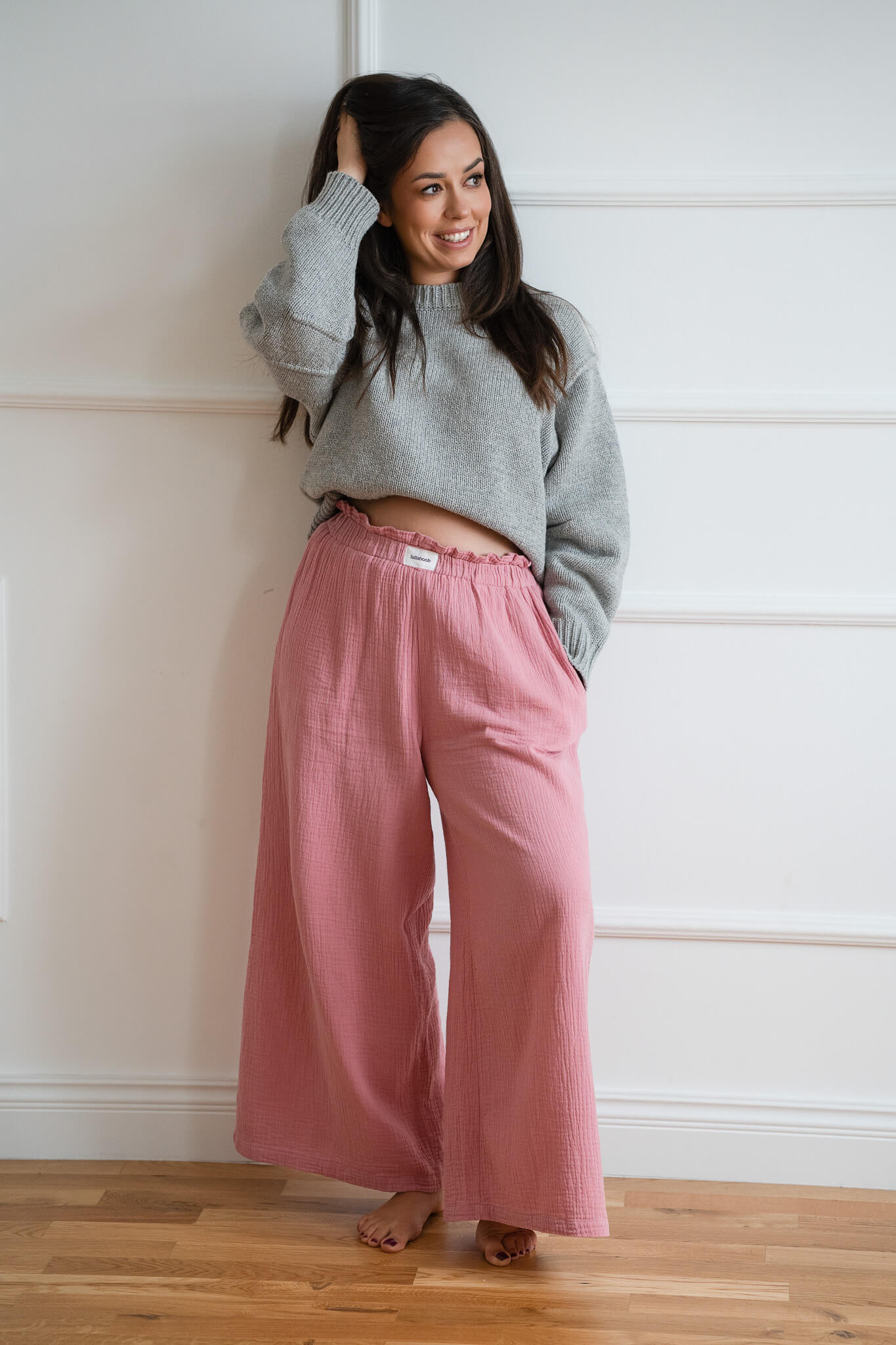 Lila Muslin Postpartum Pants - Retro Pink